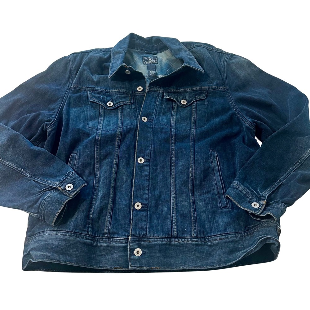 Lucky Brand Mens XXL Dark Wash Plaid Lined Denim Trucker Jacket XXL